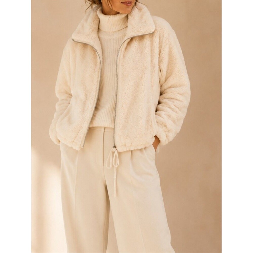 Anthropologie Elevenses Bristol Faux Fur Jacket Cream Cozy Luxe Large Soft